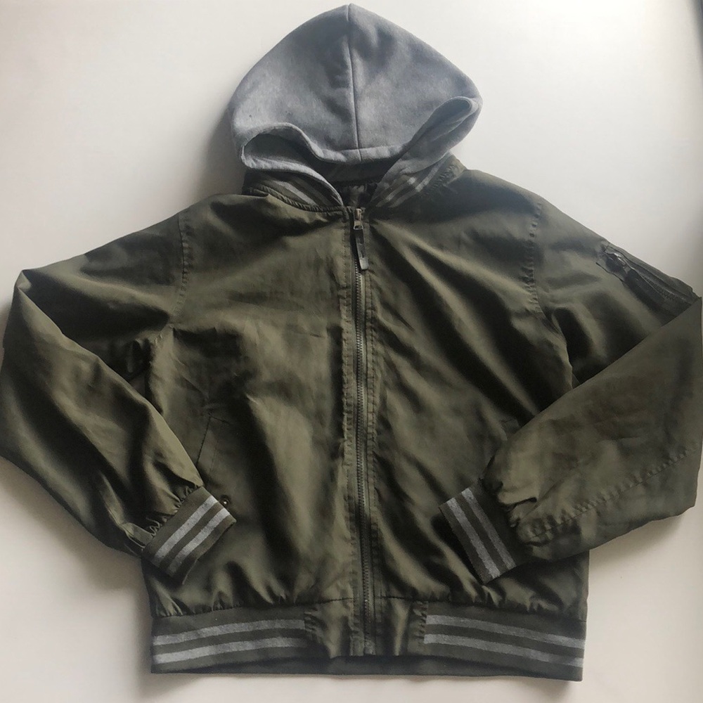 Ring of fire olive green hooded bomber jacket
